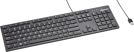 Amazon Basics Wired Keyboard, Full-Sized, QWERTY Layout, Black