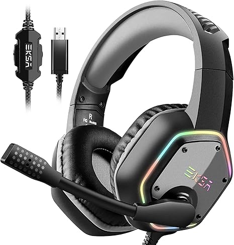 EKSA E1000 USB Gaming Headset for PC, Computer Headphones with Microphone/Mic Noise Cancelling